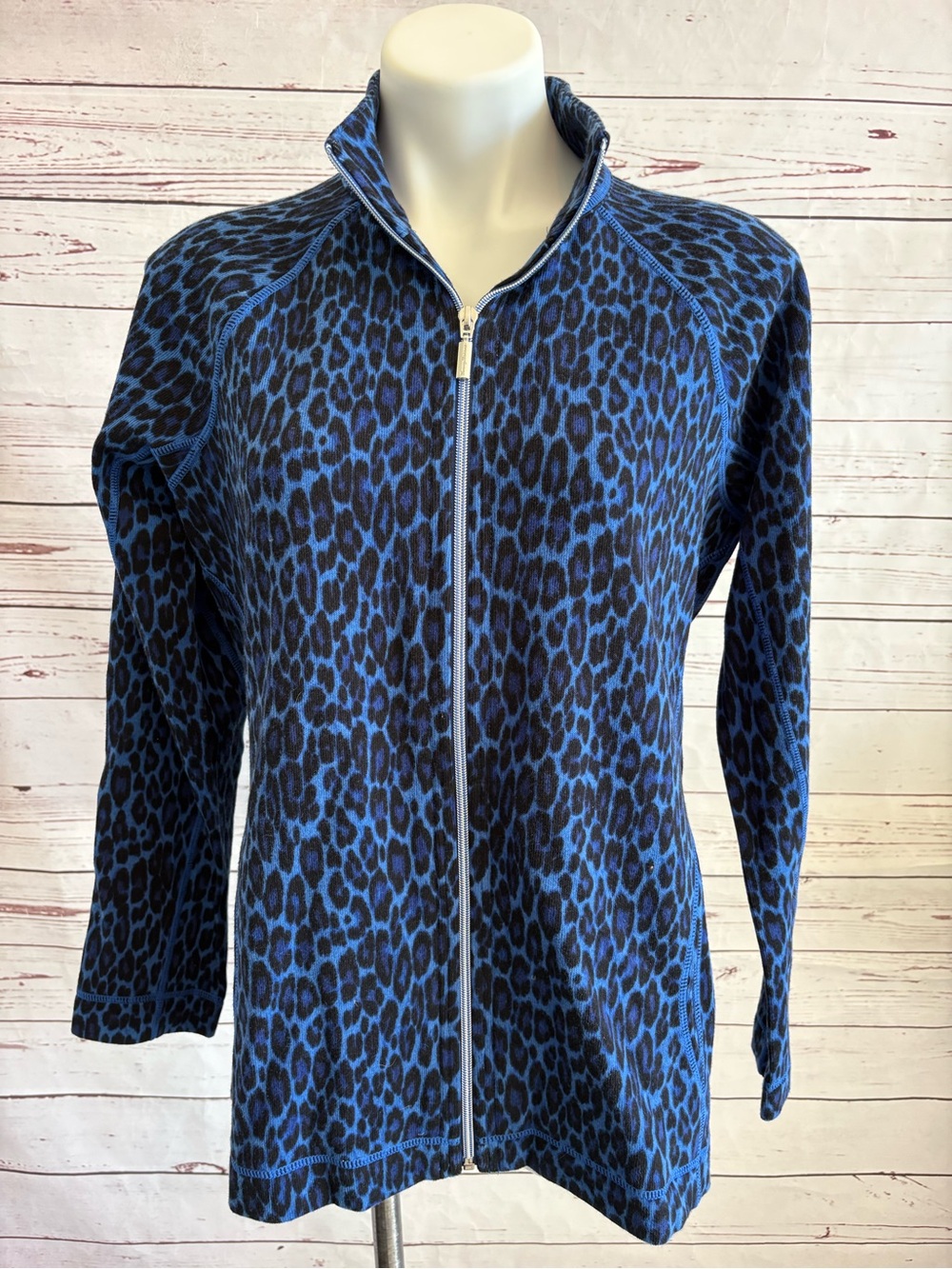 Tommy Bahama Aruba Cat's Meow Full Zip Jacket Blue Black Leopard Print Large NWT - Picture 1 of 11